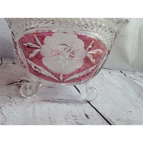 Anne Hutte Bleikristall Lead Crystal Cranberry Candy Dish Made n Germany - Picture 2 of 15